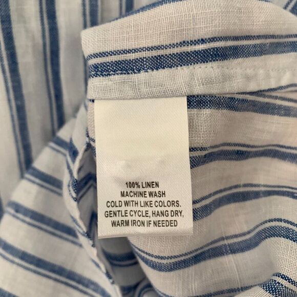 UNTUCKit Top 2 100% Linen Button Up Shirt Blue White Stripe Perfect Holiday Gift - Picture 7 of 10